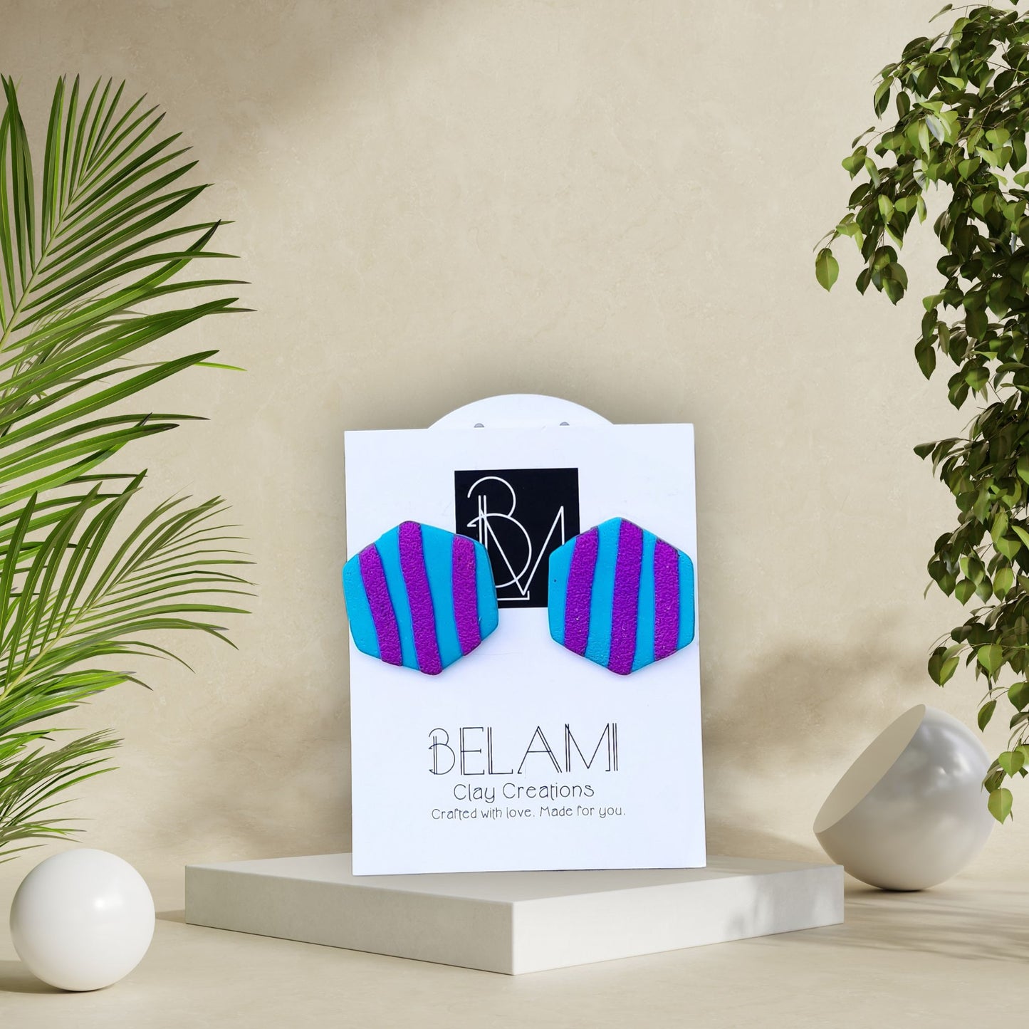 ELECTRIC STRIPE – Γεωμετρικά Σκουλαρίκια σε Μοβ και Κυανό