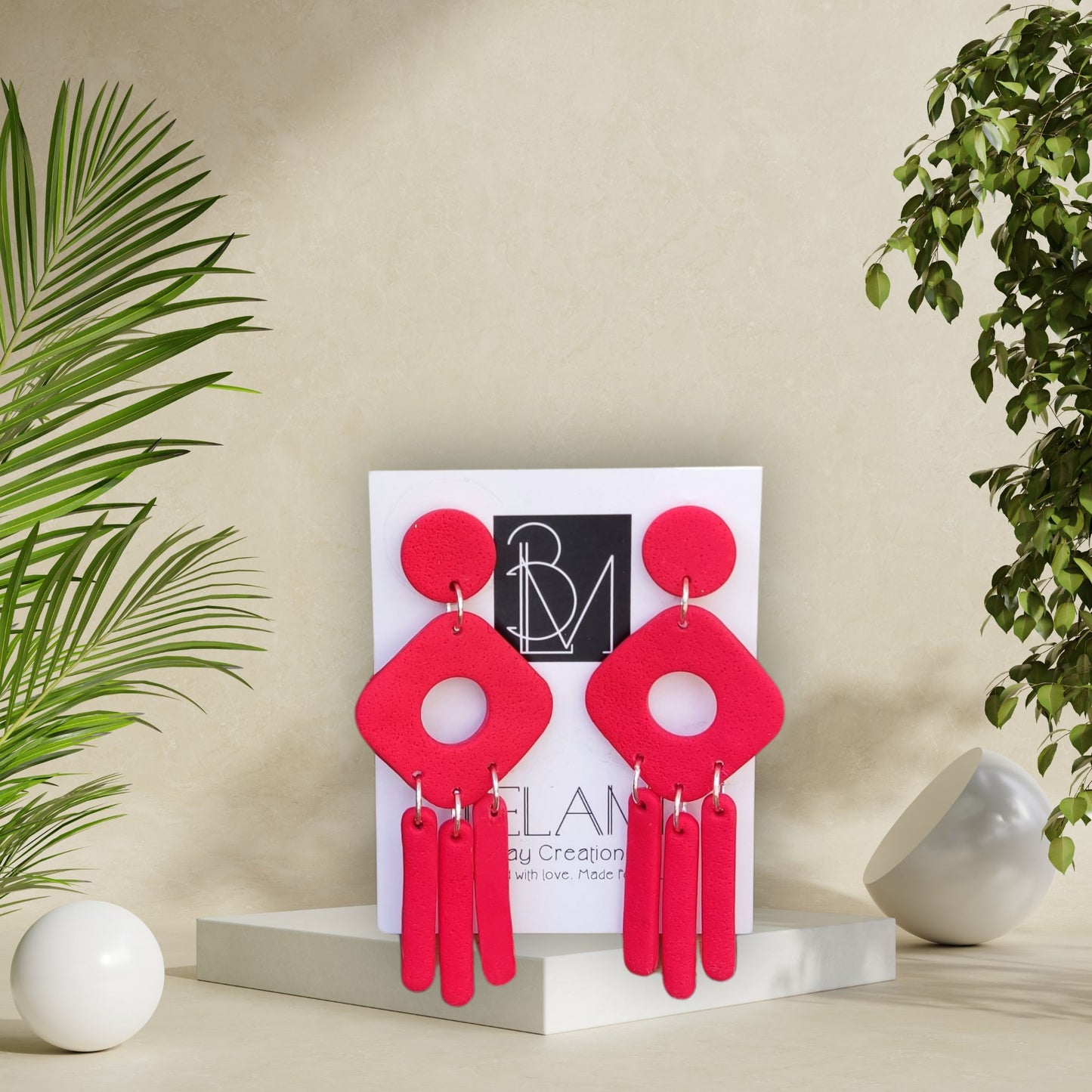 FIREBEAT – Red Geometric Fringe Dangles