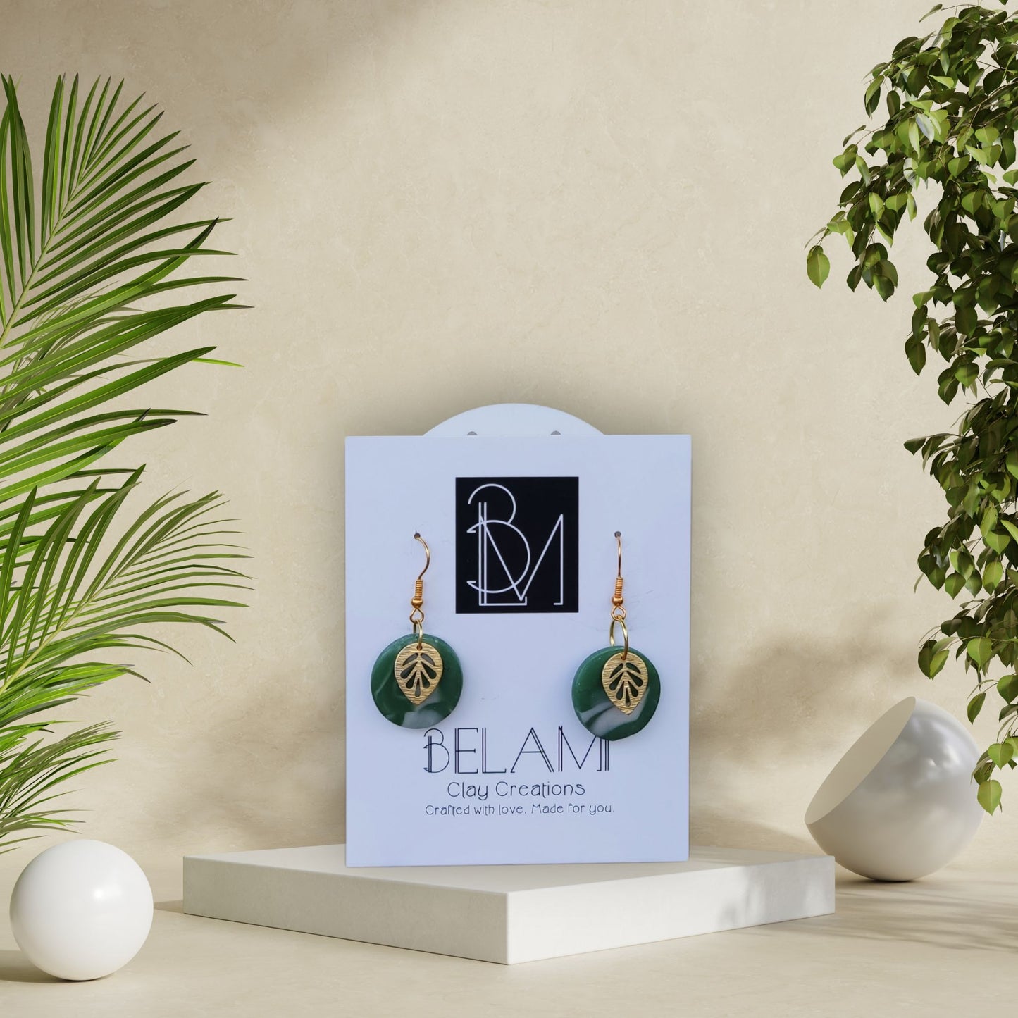 FOREST LEAF – Green & Gold Drop Earrings