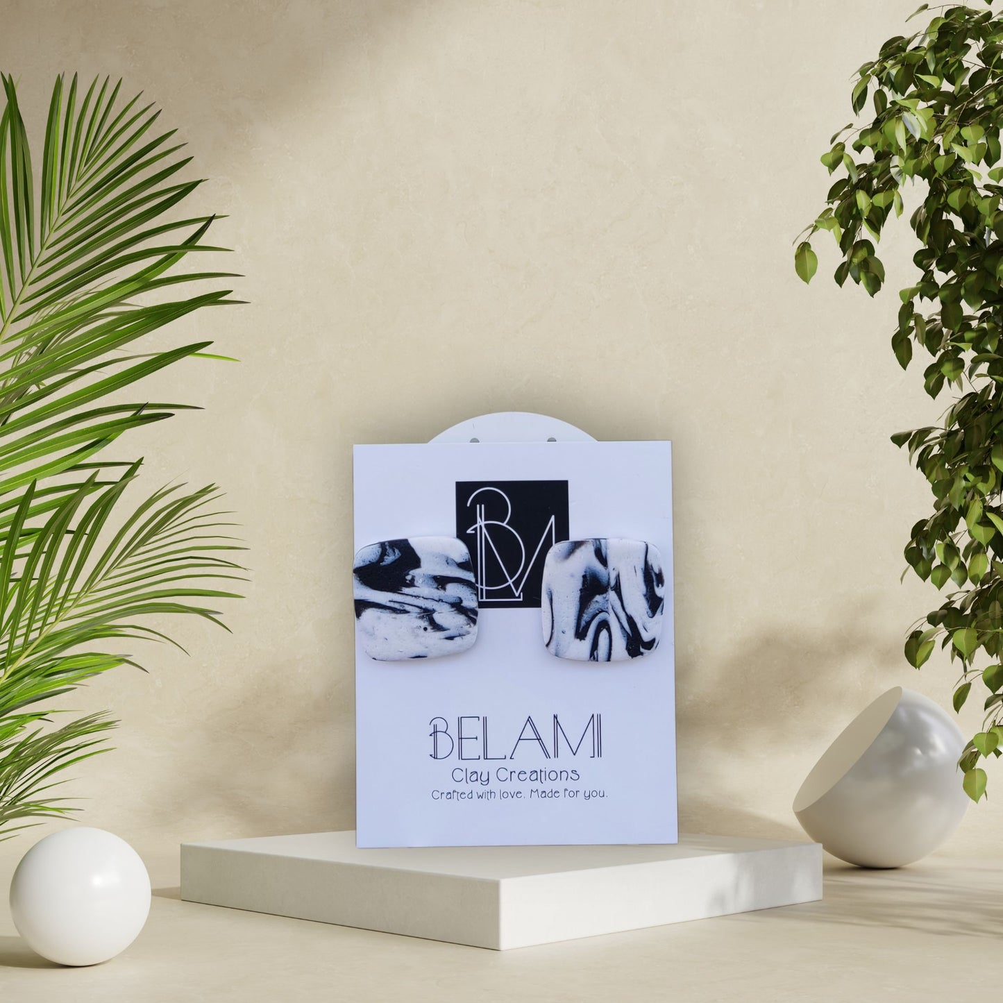 MONO STONE – Τετράγωνα Μαρμάρινα Καρφωτά Σκουλαρίκια