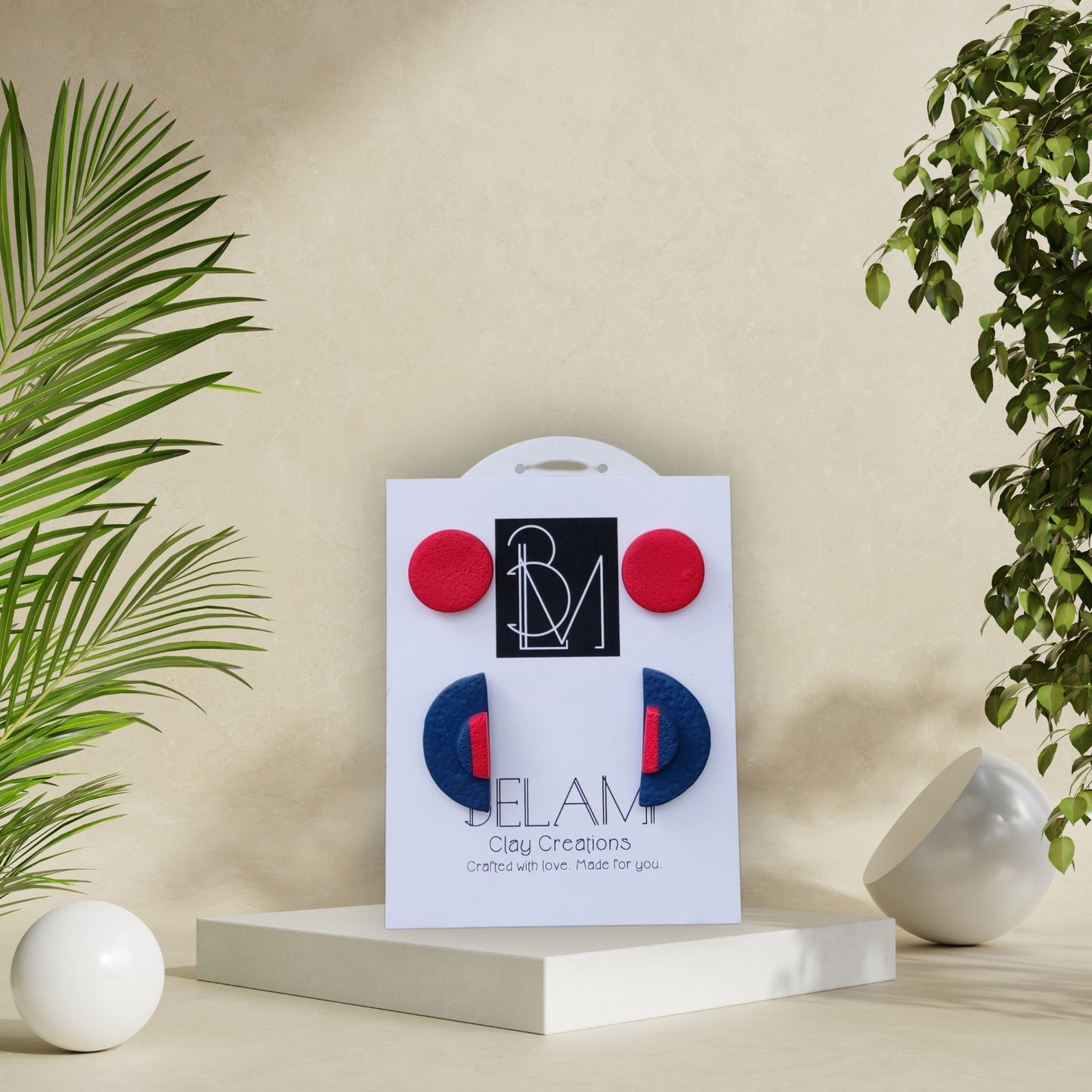 COLOR CODE – Σετ σκουλαρίκια με navy & κόκκινο