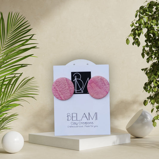 COTTON GLAZE – Ροζ Ανάγλυφα Στρογγυλά Σκουλαρίκια