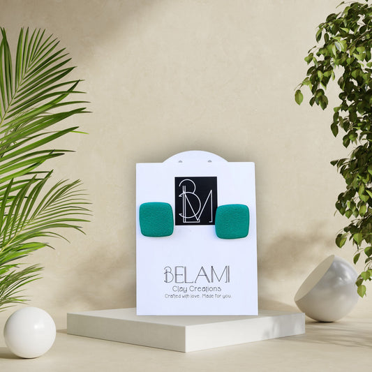 FOREST TILE – Μίνιμαλ Καρφωτά Σκουλαρίκια σε Πράσινο Ματ