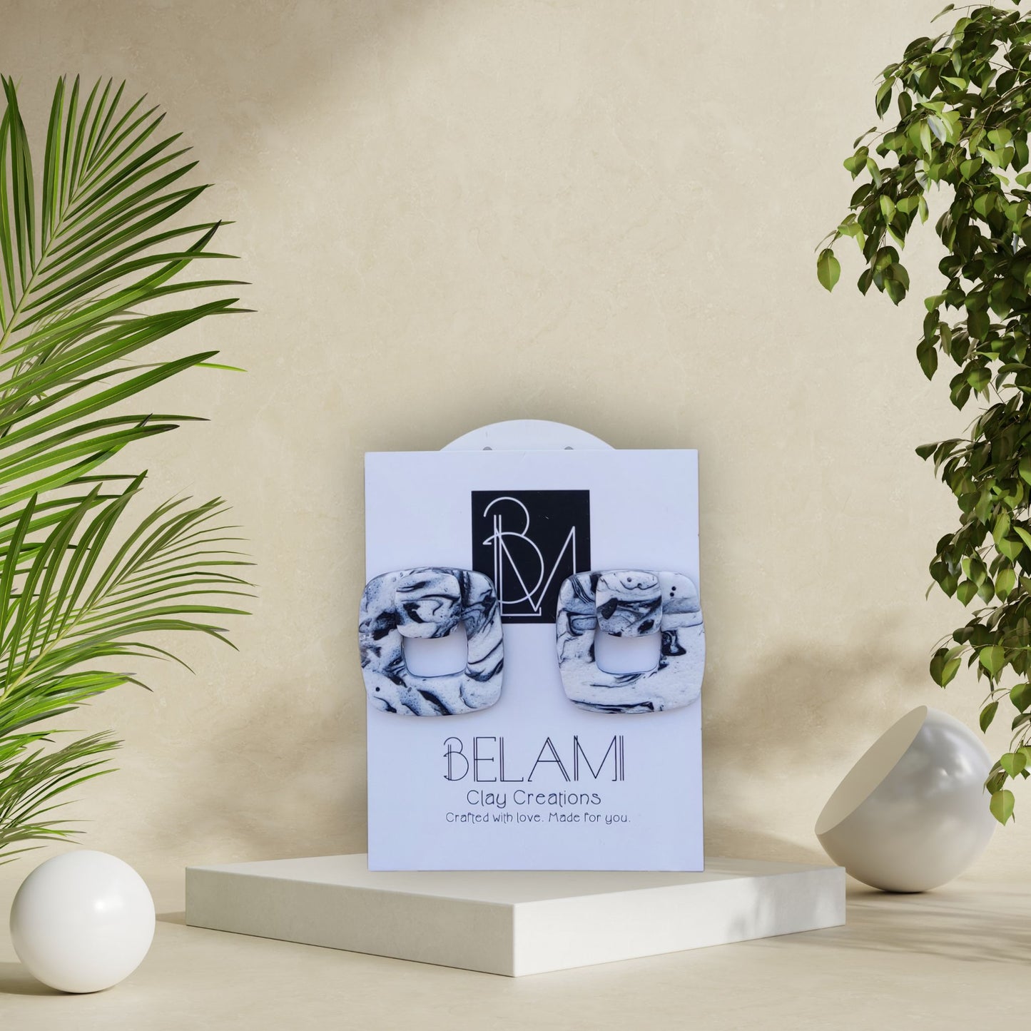 GRAPHITE FLOW – Μαρμάρινα Τετράγωνα Σκουλαρίκια