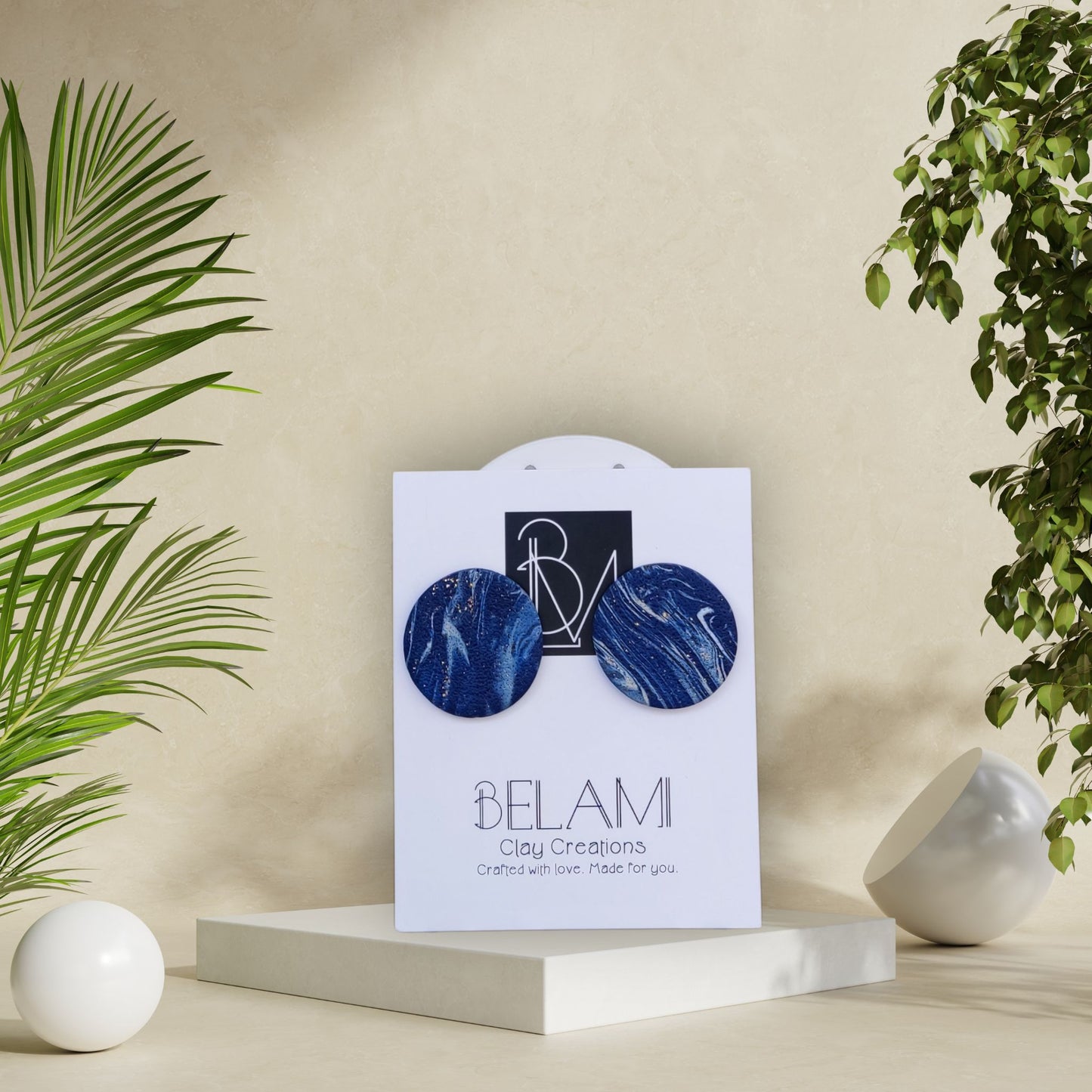 MIDNIGHT SWIRL – Μπλε Στρογγυλά με Μαρμαροειδές Εφέ