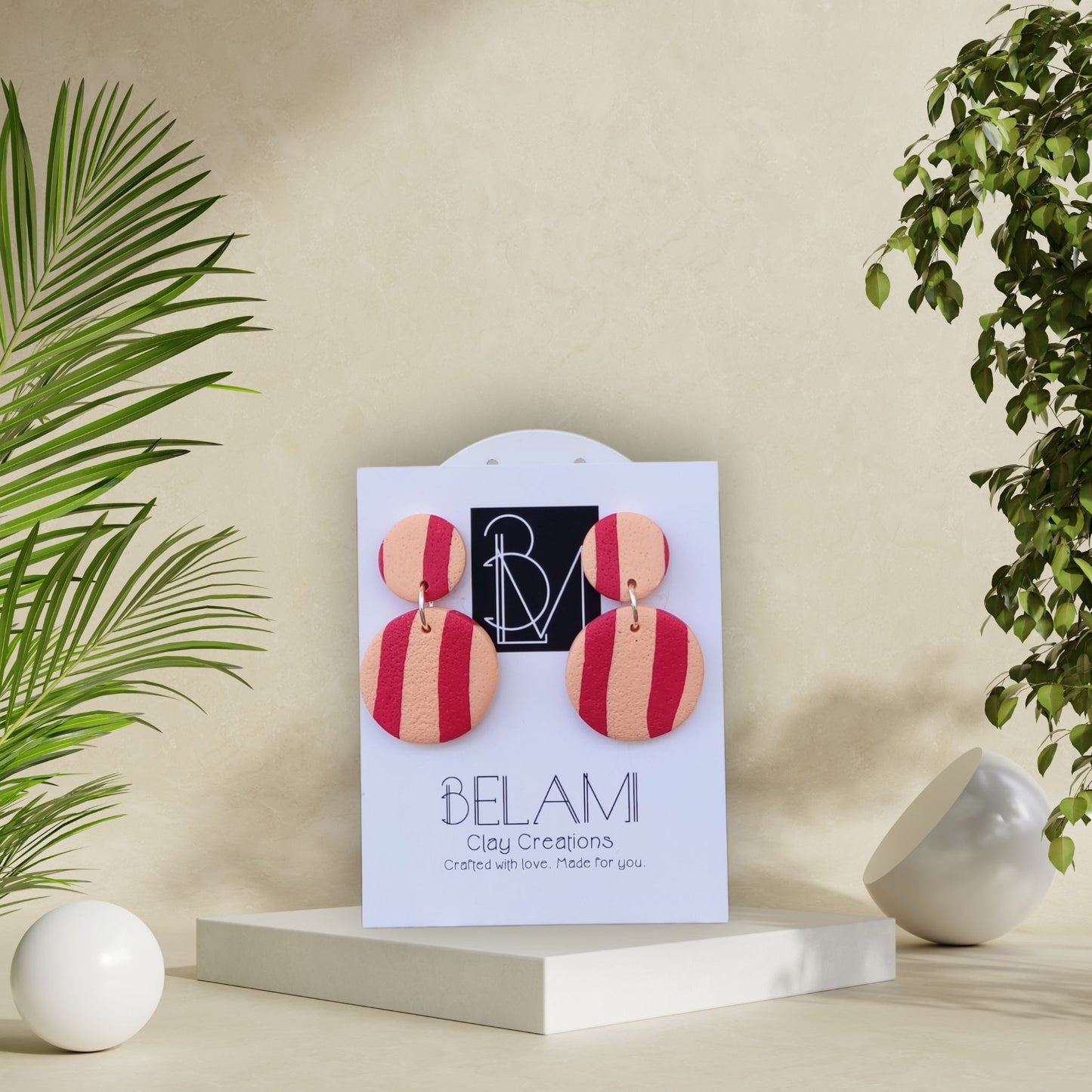 PEACH CRUSH – Σκουλαρίκια με Ρίγες σε Κόκκινο & Σομόν