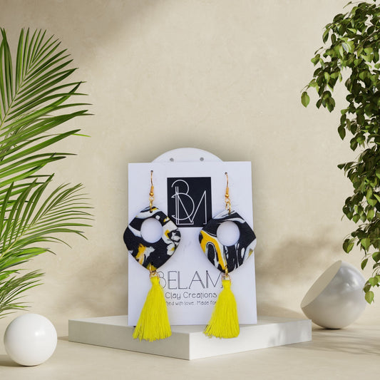 SUNFLOWER BEAT – Yellow Tassel Drop Earrings