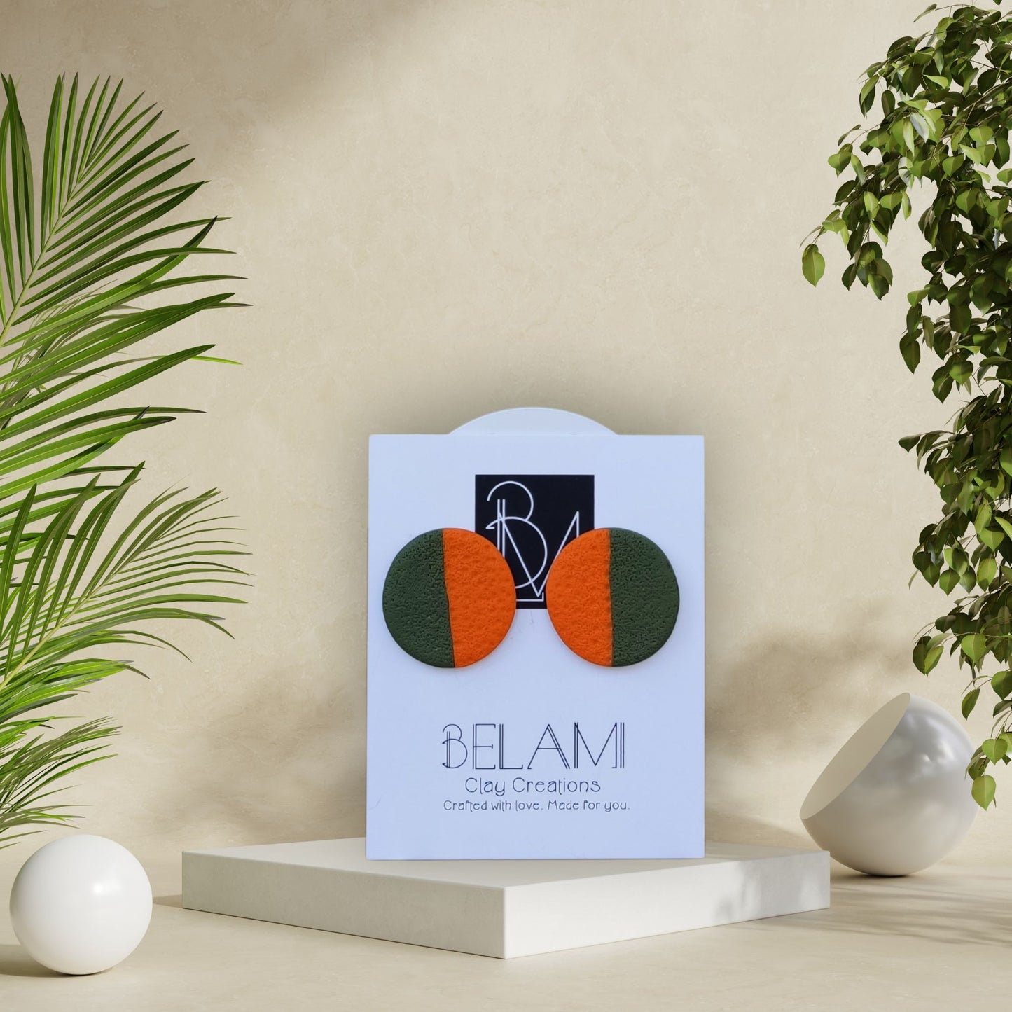 TERRA SPLIT – Πορτοκαλί & Χακί Στρογγυλά Σκουλαρίκια