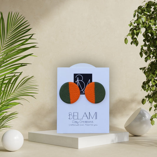 TERRA SPLIT – Πορτοκαλί & Χακί Στρογγυλά Σκουλαρίκια