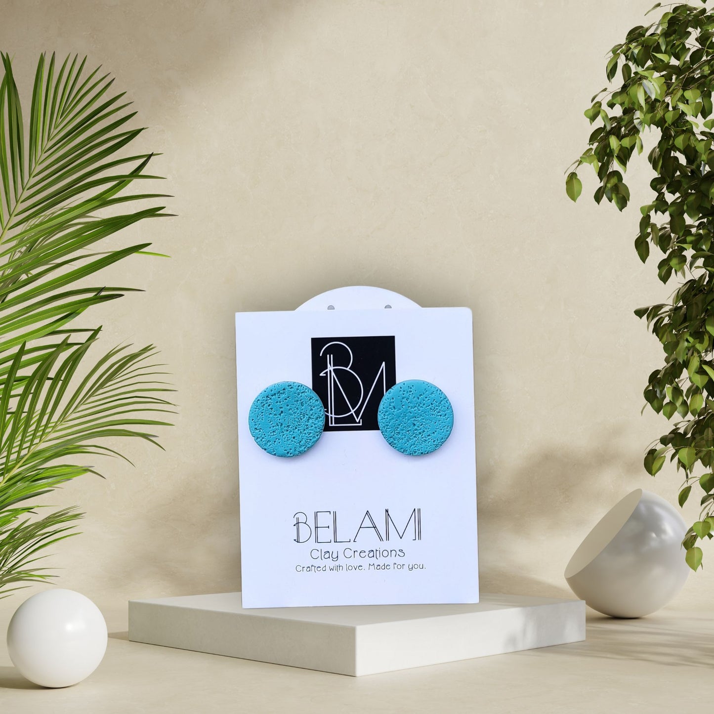 TURQUOISE TEXTURE – Τιρκουάζ Σκουλαρίκια Καρφάκια με Ανάγλυφη Υφή
