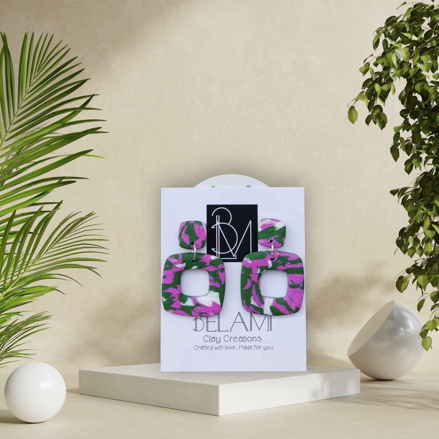 WILD CANVAS – Τετράγωνα σκουλαρίκια με αφηρημένο μοτίβο